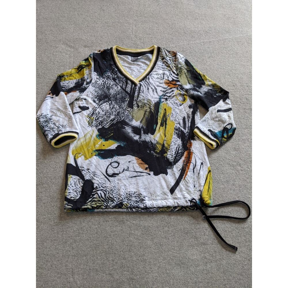 Dolcezza Safari Escape Art V-Neck 3/4 Sleeve Drawstring Hem Top Womens Size S